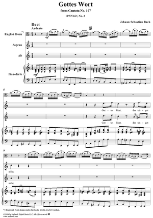 "Gottes Wort", Duet, No. 3 from Cantata No. 167: "Ihr Menschen, rühmet Gottes Liebe" - Piano Score