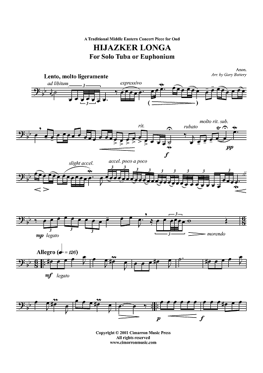 Hijazker Longa - for Solo Tuba or Euphonium