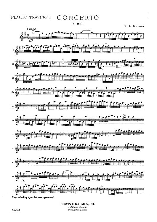Double Concerto for Recorder and Flute in E minor - Flauto Traverso (Flute)