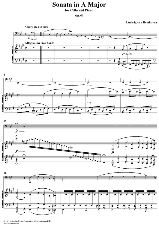 Cello Sonata No. 3 in A Major, Op. 69 - Piano Score