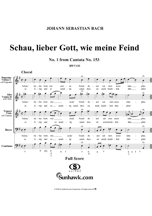 Schau, lieber Gott, wie meine Feind - No. 1 from Cantata No. 153 - BWV153
