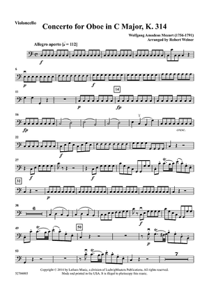 Concerto for Oboe in C Major, K. 314 for Oboe and String Quartet - Cello