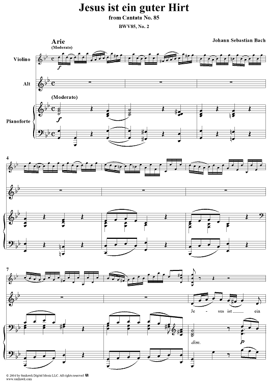 "Jesus ist ein guter Hirt", Aria, No. 2 from Cantata No. 85: "Ich bin ein guter Hirt" - Piano Score