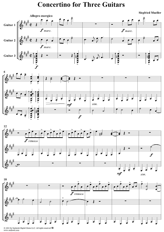 Concertino for Three Guitars - Full Score