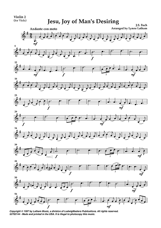 Jesu, Joy of Man's Desiring - Violin 2 (for Viola)