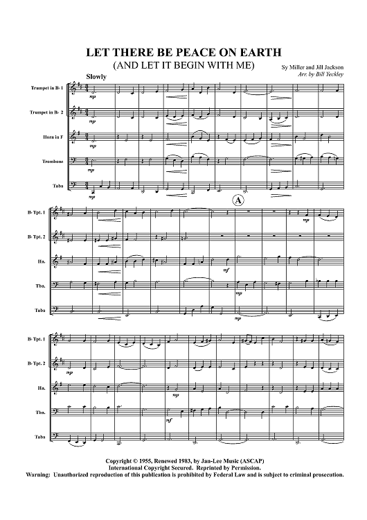 Let There Be Peace on Earth (and Let It Begin With Me) - Score