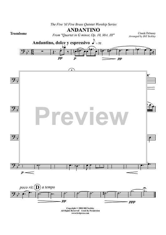 Andantino - From "Quartet in G minor, Op. 10, Mvt. III" - Trombone