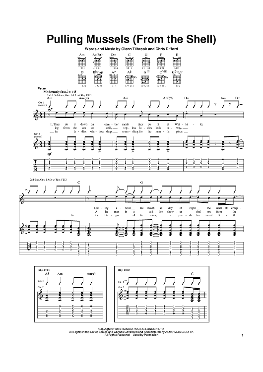 Pulling Mussels (From The Shell)" Sheet Music by Squeeze; Glenn