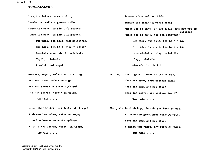 Tumbalalaika - Lyrics