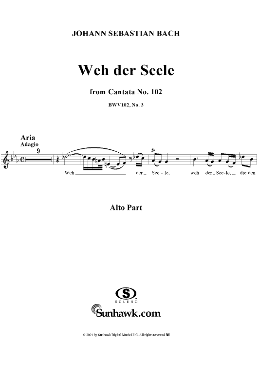 "Weh! der Seele", Aria, No. 3 from Cantata No. 102: "Herr, deine Augen sehen nach dem Glauben" - Alto