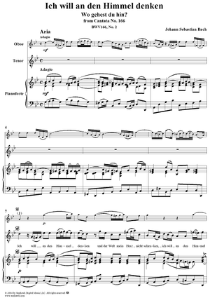 "Ich will an den Himmel denken", Aria, No. 2 from Cantata No. 166: "Wo gehest du hin?" - Piano Score