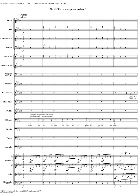 "Esci, omai, garzon malnato", No. 15 from "Le Nozze di Figaro", Act 2, K492 - Full Score