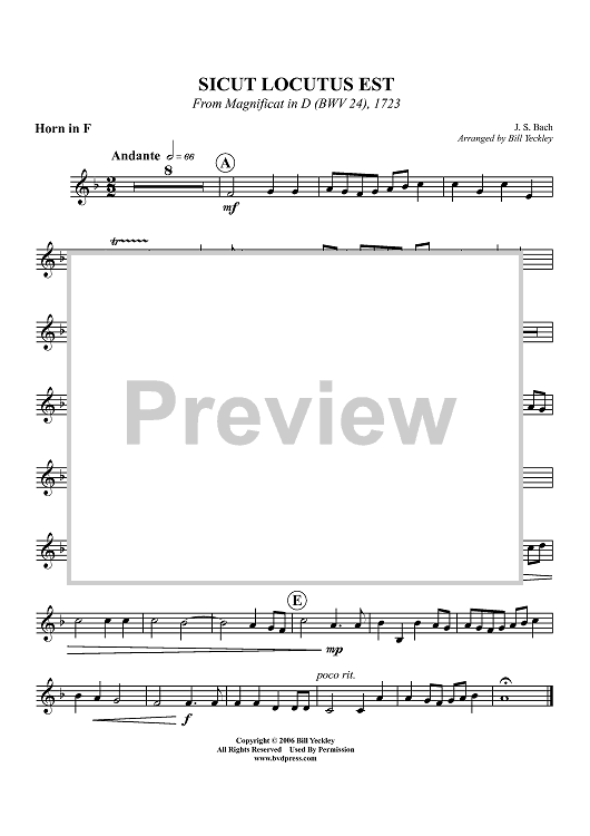 Sicut Locutus Est -From Magnificat in D (BWV 24), 1723 - Horn in F