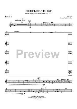 Sicut Locutus Est -From Magnificat in D (BWV 24), 1723 - Horn in F