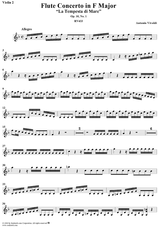 Flute Concerto in F Major, Op. 10, No. 1 ("La Tempesta di Mare") - Violin 2