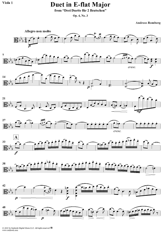 Duet No. 3 in E-flat Major - Viola 1
