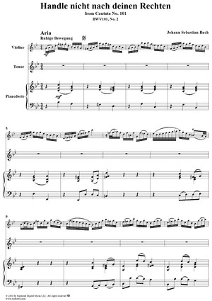 "Handle nicht nach deinen Rechten", Aria, No. 2 from Cantata No. 101: "Nimm von uns, Herr, du treuer Gott" - Piano Score