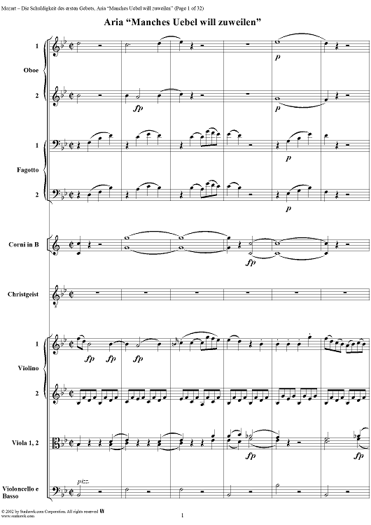 "Manches Übel will zuweilen", No. 8 from "Die Schuldigkeit des ersten Gebotes", K35 - Full Score