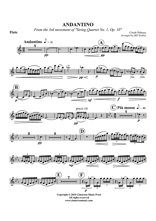 Andantino - From the 3rd movement of "String Quartet No. 1, Op. 10" - Flute
