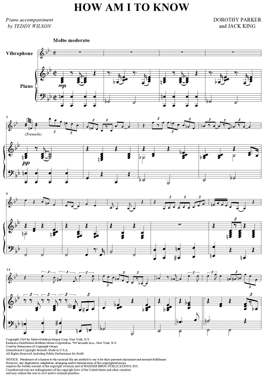 How Am I To Know - Piano Score