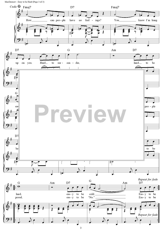 Easy To Be Hard" Sheet Music for Piano/Vocal/Chords Sheet Music Now