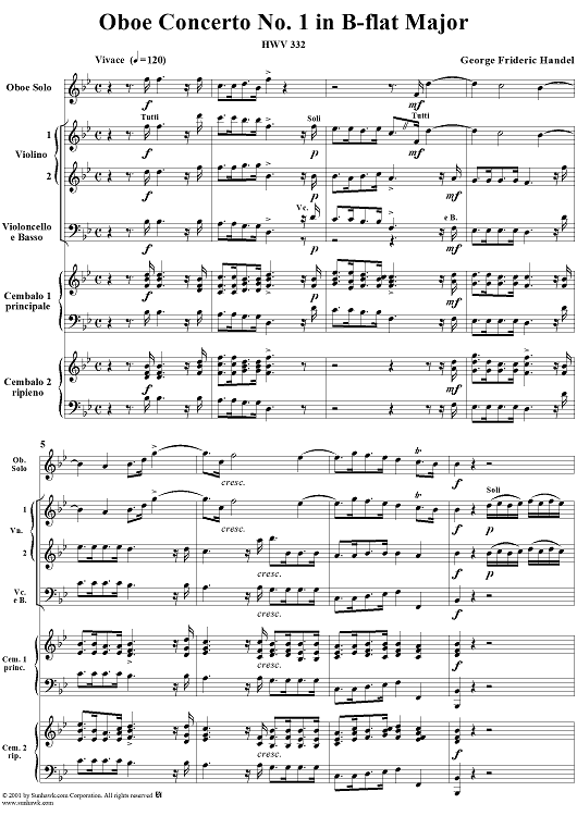 Oboe Concerto No. 1 in B-flat Major HWV332 - Full Score