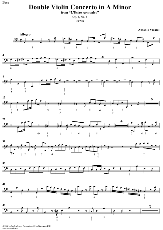 Double Violin Concerto in A Minor    - from "L'Estro Armonico" - Op. 3/8  (RV522) - Bass