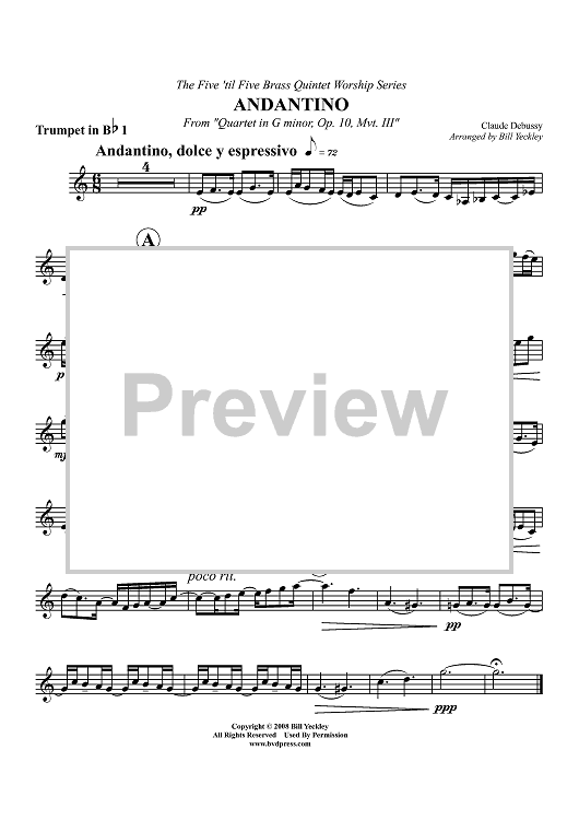 Andantino - From "Quartet in G minor, Op. 10, Mvt. III" - Trumpet 1 in Bb