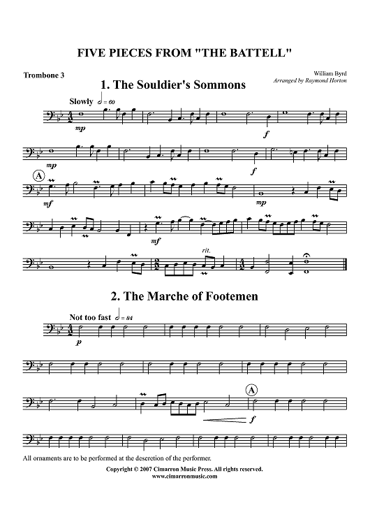 Five Pieces From "The Battell" - Trombone 3