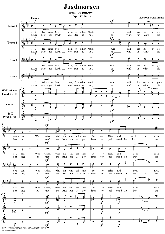 Jagdmorgen: "O frischer Morgen, frischer Mut", No. 3 from "Jagdlieder", Op. 137