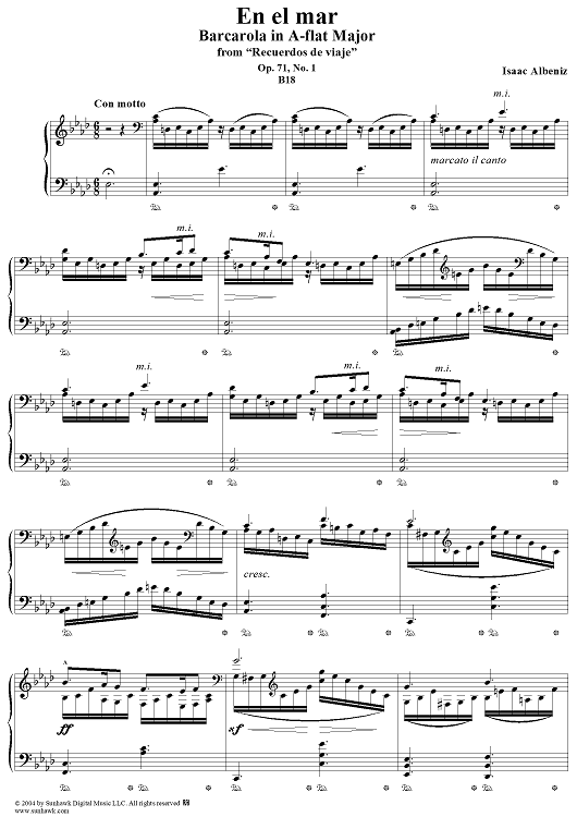 Recuerdos De Viaje, Op. 71: No. 1, En el mar, Barcarola in A-flat Major