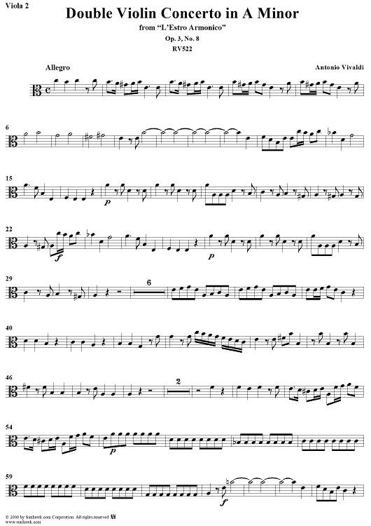 Double Violin Concerto in A Minor    - from "L'Estro Armonico" - Op. 3/8  (RV522) - Viola 2