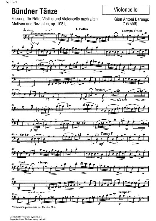 Bündner Tänze Op.108b - Cello
