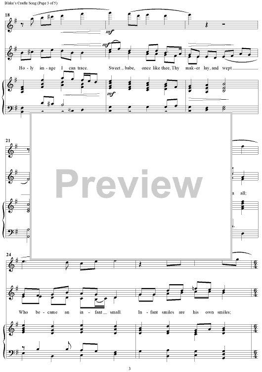 Blake's Cradle Song" Sheet Music for SA, Flute (or Violin)/Piano