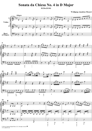 Sonata da Chiesa No. 4 in D Major, K124a (K144) - Full Score