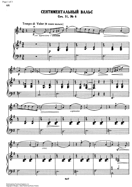 Six Pieces. No. 6. Sentimental Valse - Score