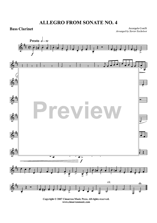 Allegro from Sonate No. 4 - Bass Clarinet