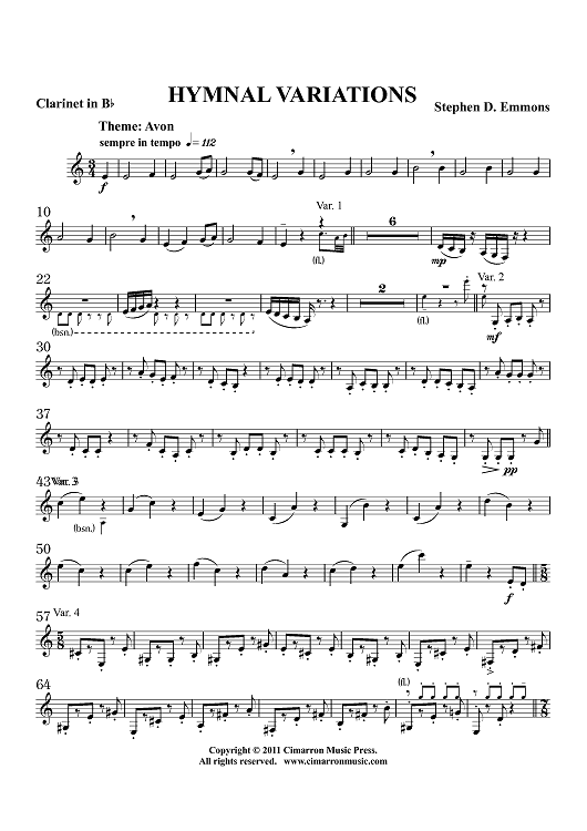 Hymnal Variations - for woodwind trio - Clarinet in Bb