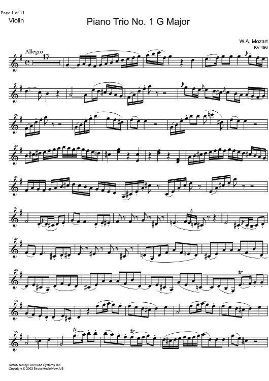 Piano Trio  No. 1 G Major KV496 - Violin