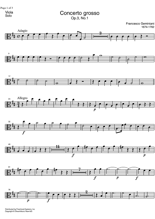 Concerto Grosso Op. 3 No. 1 - Solo Viola