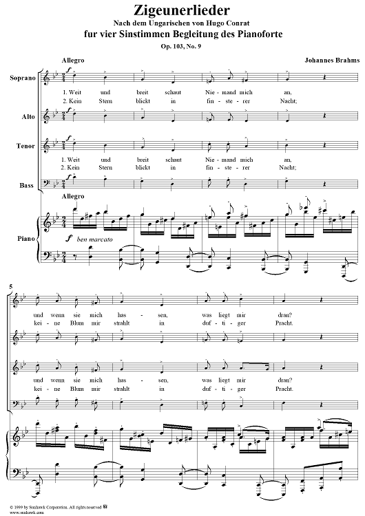 Weit und breit schaut niemand mich an - From "Zigeunerlieder" Op. 103, No. 9
