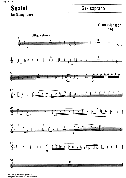 Sextet - B-flat Soprano Saxophone 1