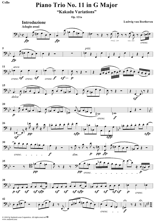 Piano Trio No. 11 in G Major, "Kakadu Variations" - Cello