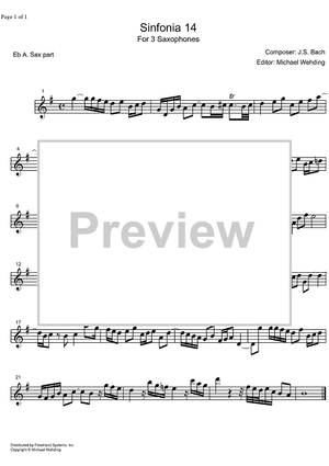 Three Part Sinfonia No.14 BWV 800 Bb Major - E-flat Alto Saxophone