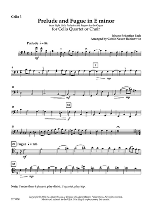 Prelude and Fugue for Cello Quartet or Choir - Cello 3