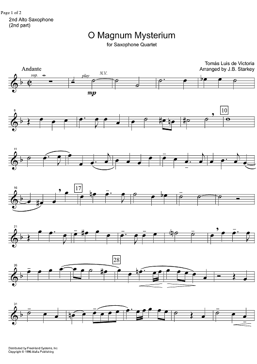 O Magnum Mysterium - E-flat Alto Saxophone 2