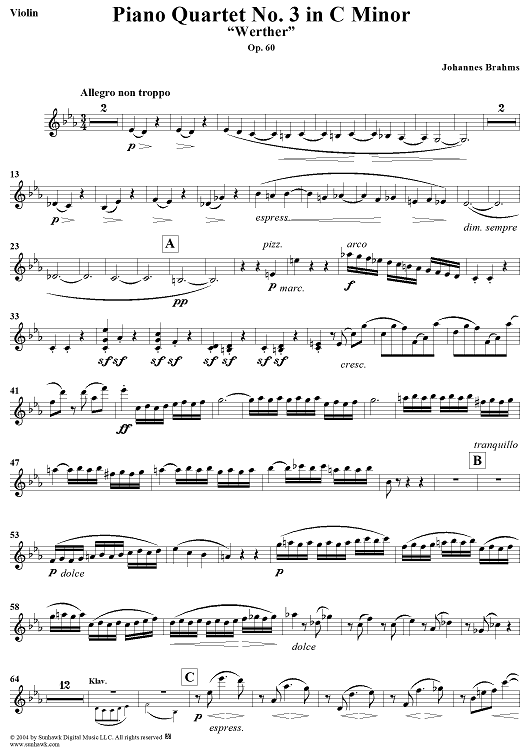Piano Quartet No. 3 in C Minor - Violin