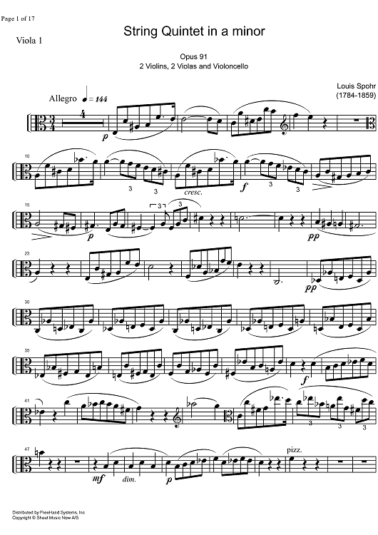 String Quintet a minor Op.91 - Viola 1