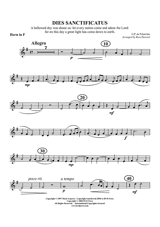 Dies Sanctus - Horn in F (plus optional part for Trombone)