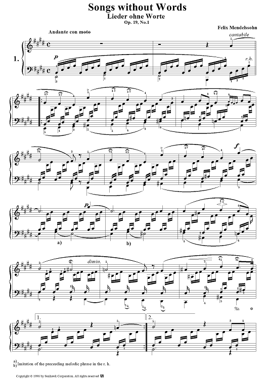 Songs Without Words (Book I), op. 19, no. 1: Sweet Remembrance